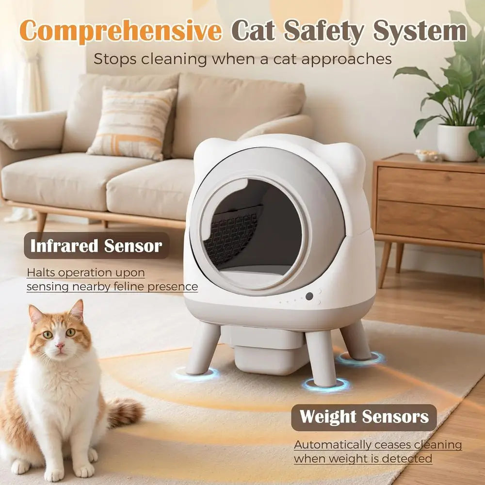 Smart Cat Litter Box with App Control and Self-Cleaning for Multi-Cat Families, Mat & Bags Included