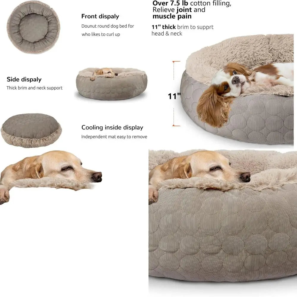 Orthopedic Round X-Large Dog Bed, 30x24x16in, Taupe, Cooling & Warming, Hypoallergenic Polyester for Medium to Large Dogs and Ca