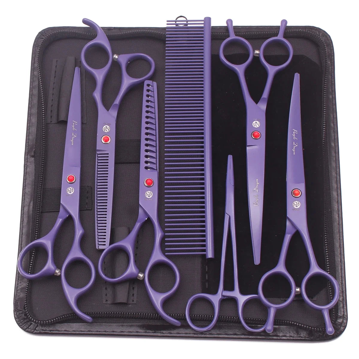 Purple Dragon Dog Grooming Scissors Kit 7" 6.5" Stainless Pet Curved Scissors Thinning Scissors Straight Shears Chunker Z3002