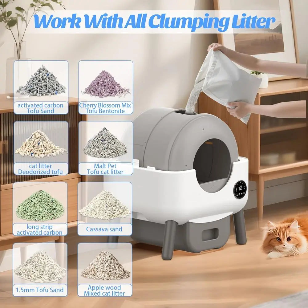 Self-Cleaning Litter Box, Automatic Cat Litter Box Robot with APP Control and Safety Protection for Multiple Cats