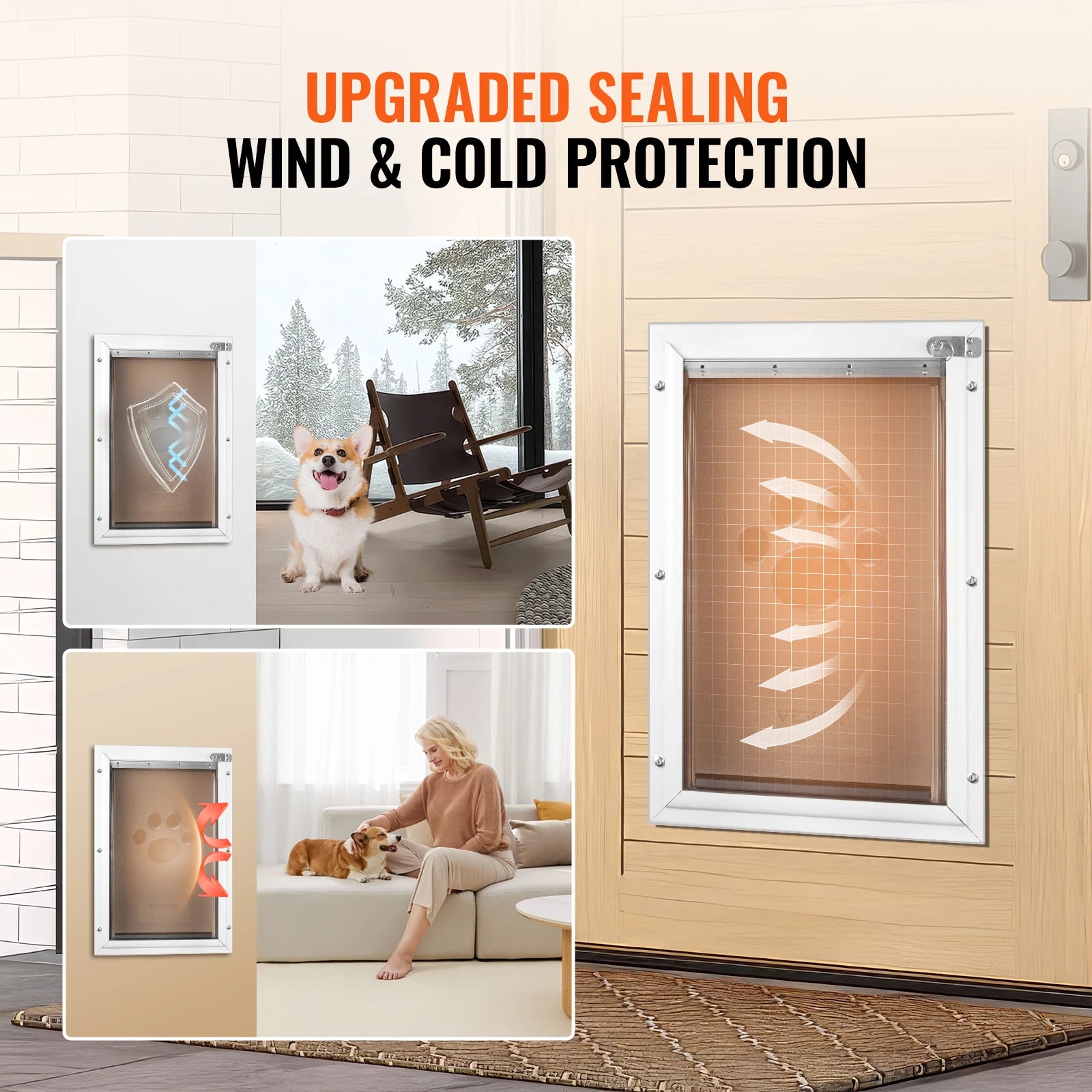 SucceBuy Pet Door Aluminum Frame with Lock and Flap System Weatherproof Doggy Door Easy to Install in Interior or Exterior Doors