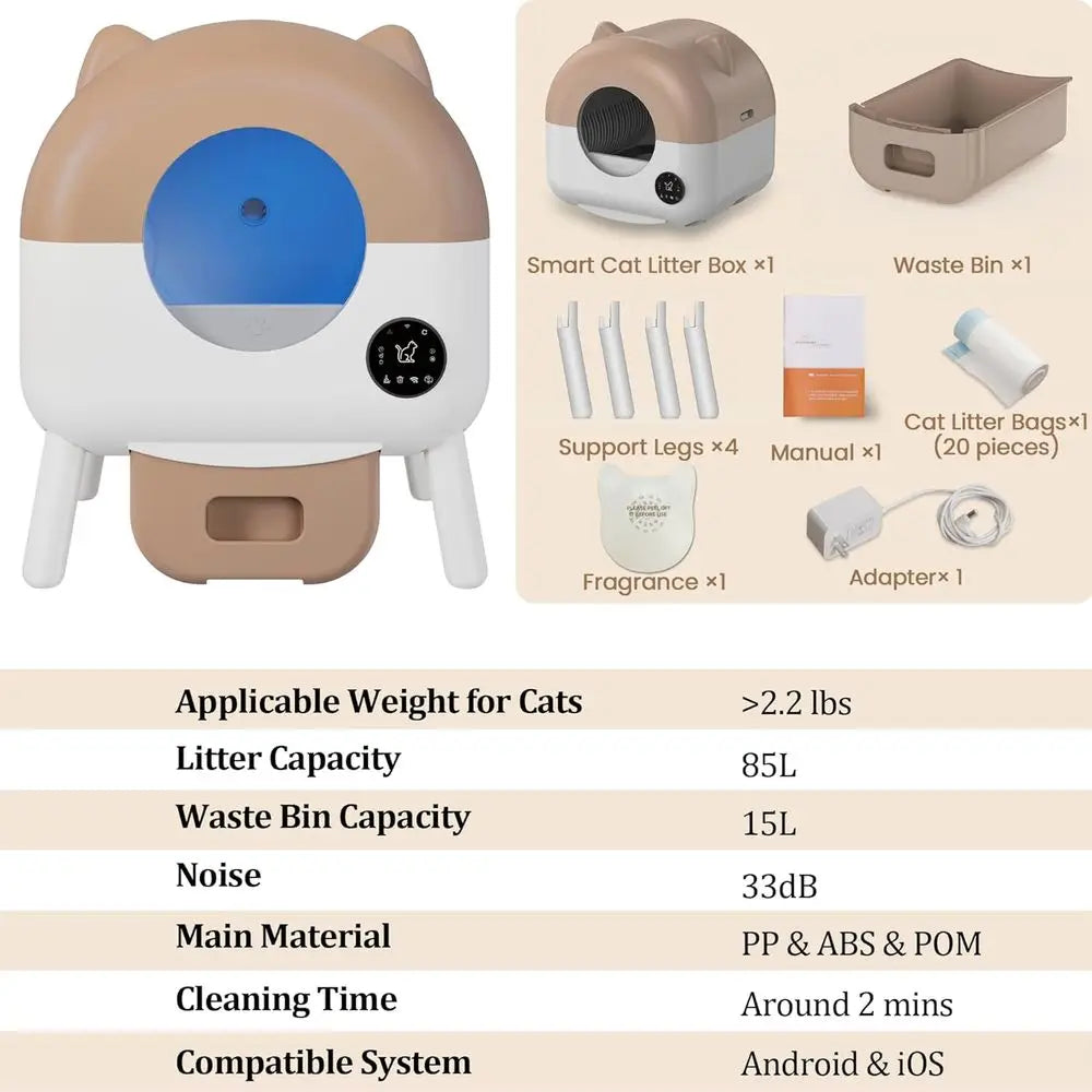 Large-Capacity Smart Litter Box for Multiple Cats, Self-Cleaning, Odor-Controlled, App-Enabled, White