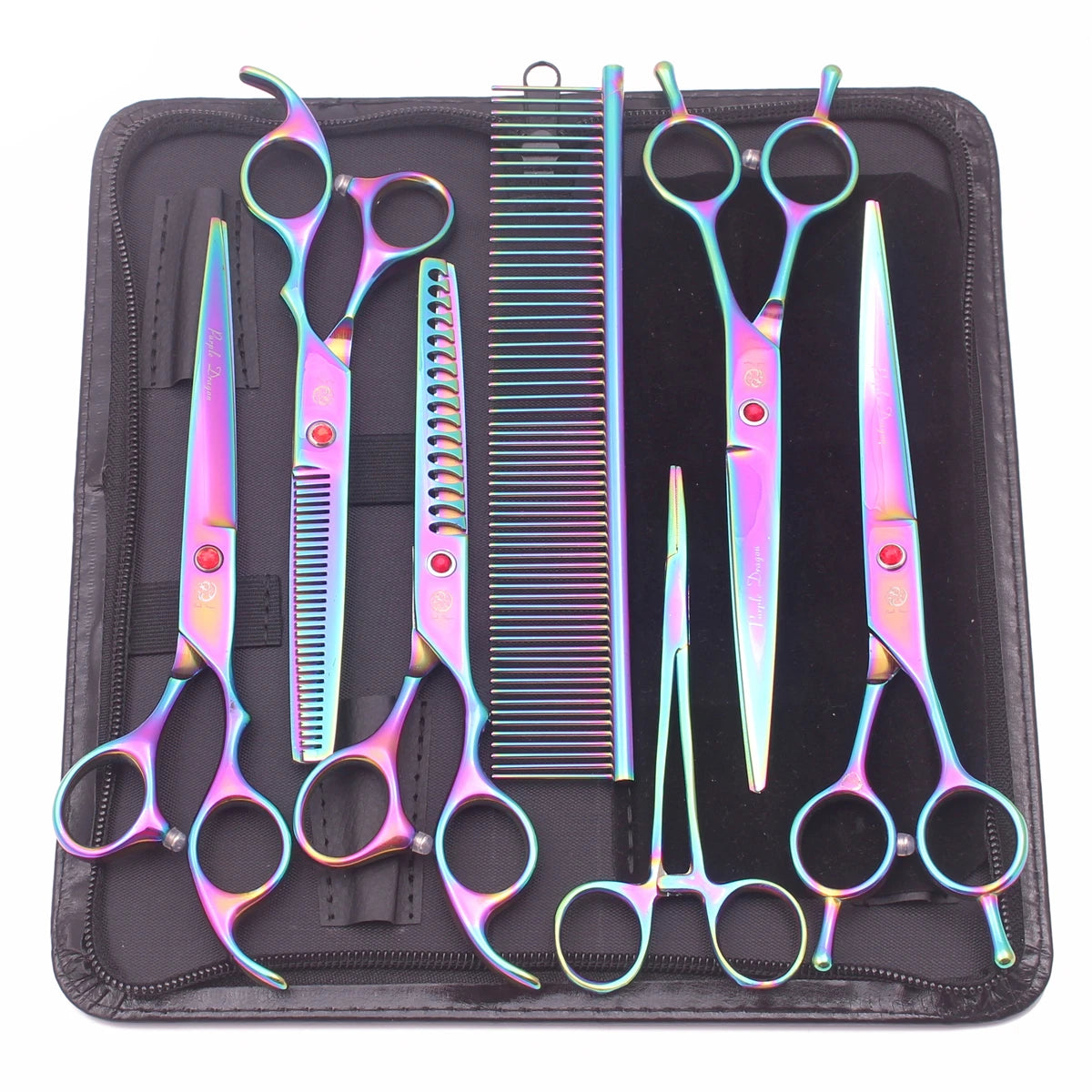 Purple Dragon Dog Grooming Scissors Kit 7" 6.5" Stainless Pet Curved Scissors Thinning Scissors Straight Shears Chunker Z3002