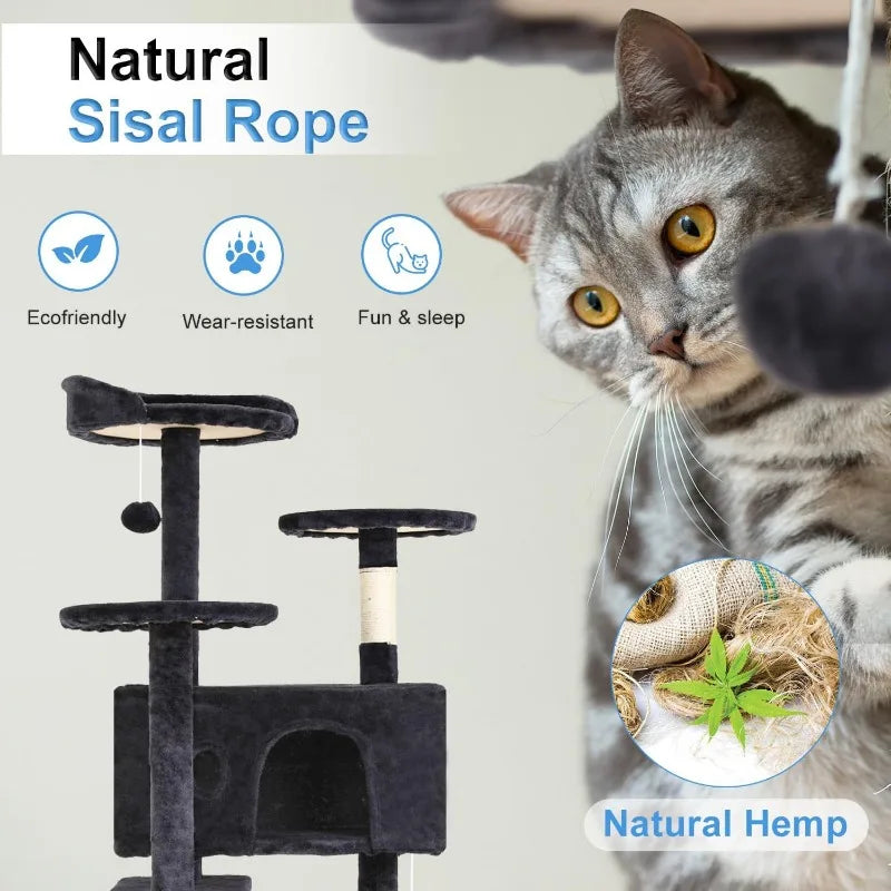 Tree 54in Tower Multi-Level Durable Scratching Post & Cozy Fun Jumping Platform Space Saving Condo Pet P