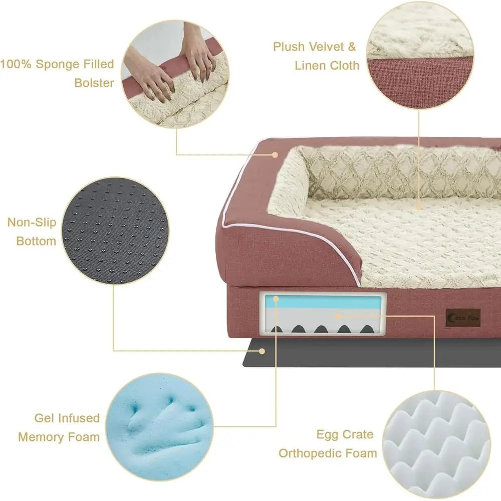 Extra Large Orthopedic Dog Bed, Waterproof Memory Foam, 45x35 Inch, Non-Slip, Washable Cover, Pink