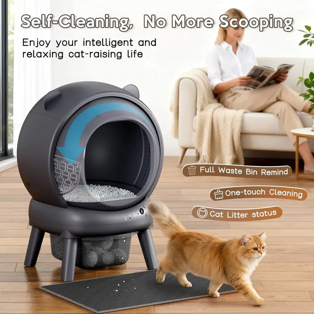 Smart Self-Cleaning Litter Box for Multiple Cats with Large Capacity, App Control, Odor and Noise Reduction, Dual Safety Sensors