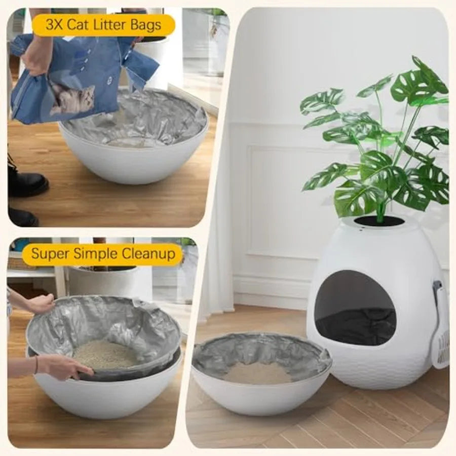 Eggloa6 Extra Large Hidden Litter Box with Plant Decor Premium Litter Box Furniture with Smart Odor Control and 3PCS Cat Litter