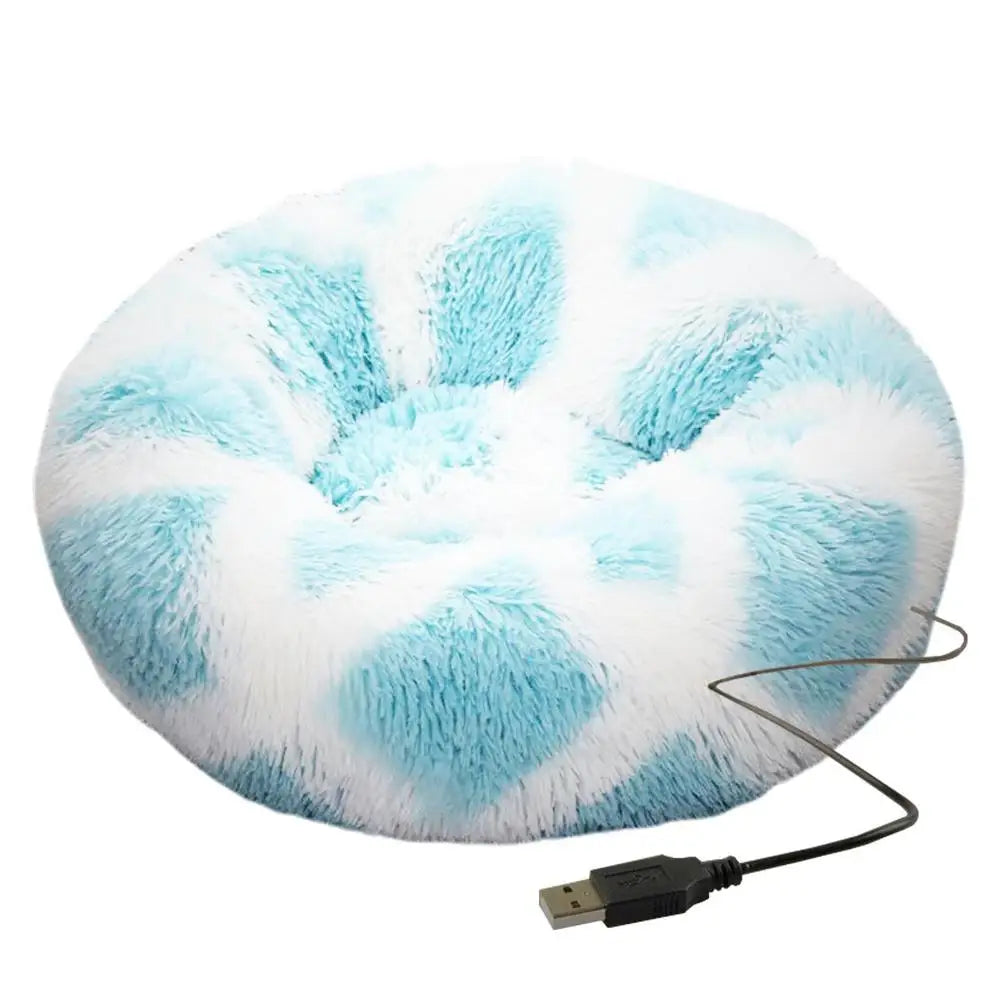 Round Dog Bed Soft Plush Pet Beds USB Heating Donut Round Beds for Dog Cat Comfortable House Pet Supplies Accessories