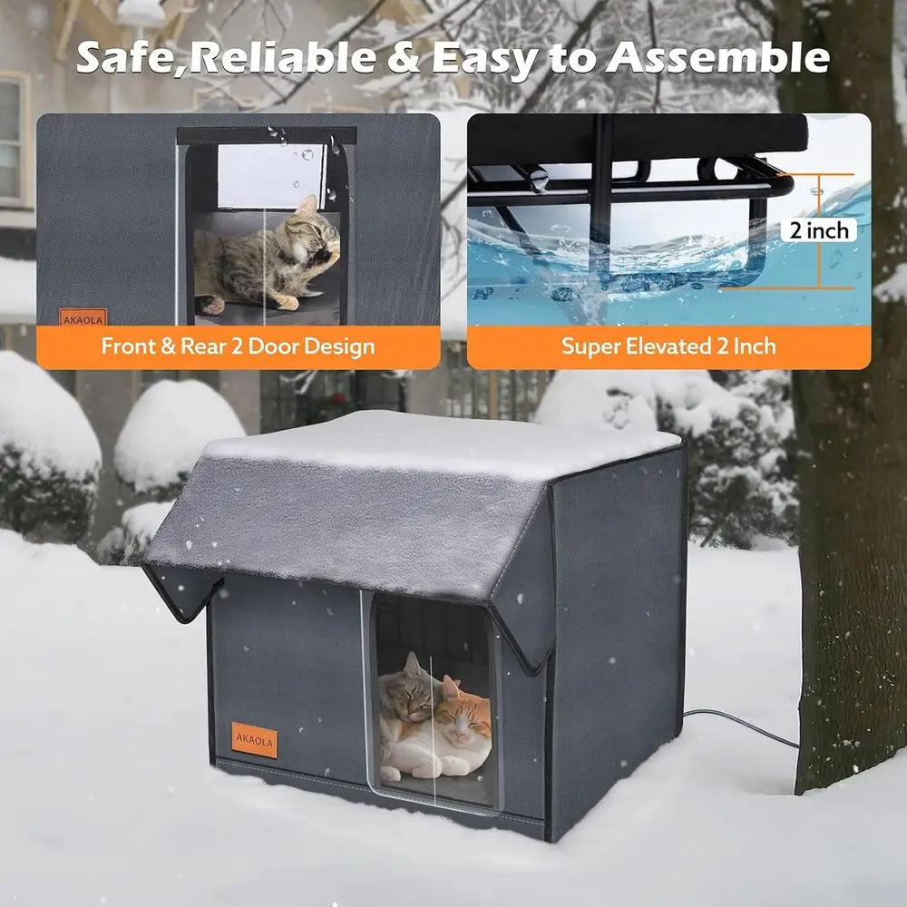 Weather-Resistant Elevated Cat Shelter with Heating Pad for Outdoor Stray Cats in Winter