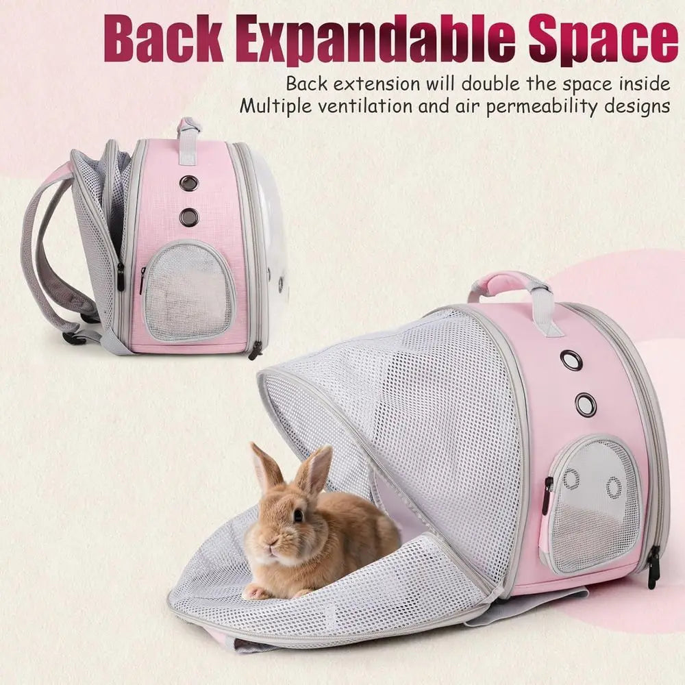 Back Expandable Backpack for Small Animals, Portable Travel Bag Breathable Pet Carrier Cages for Bunny, Guinea Pig, Bearded Drag