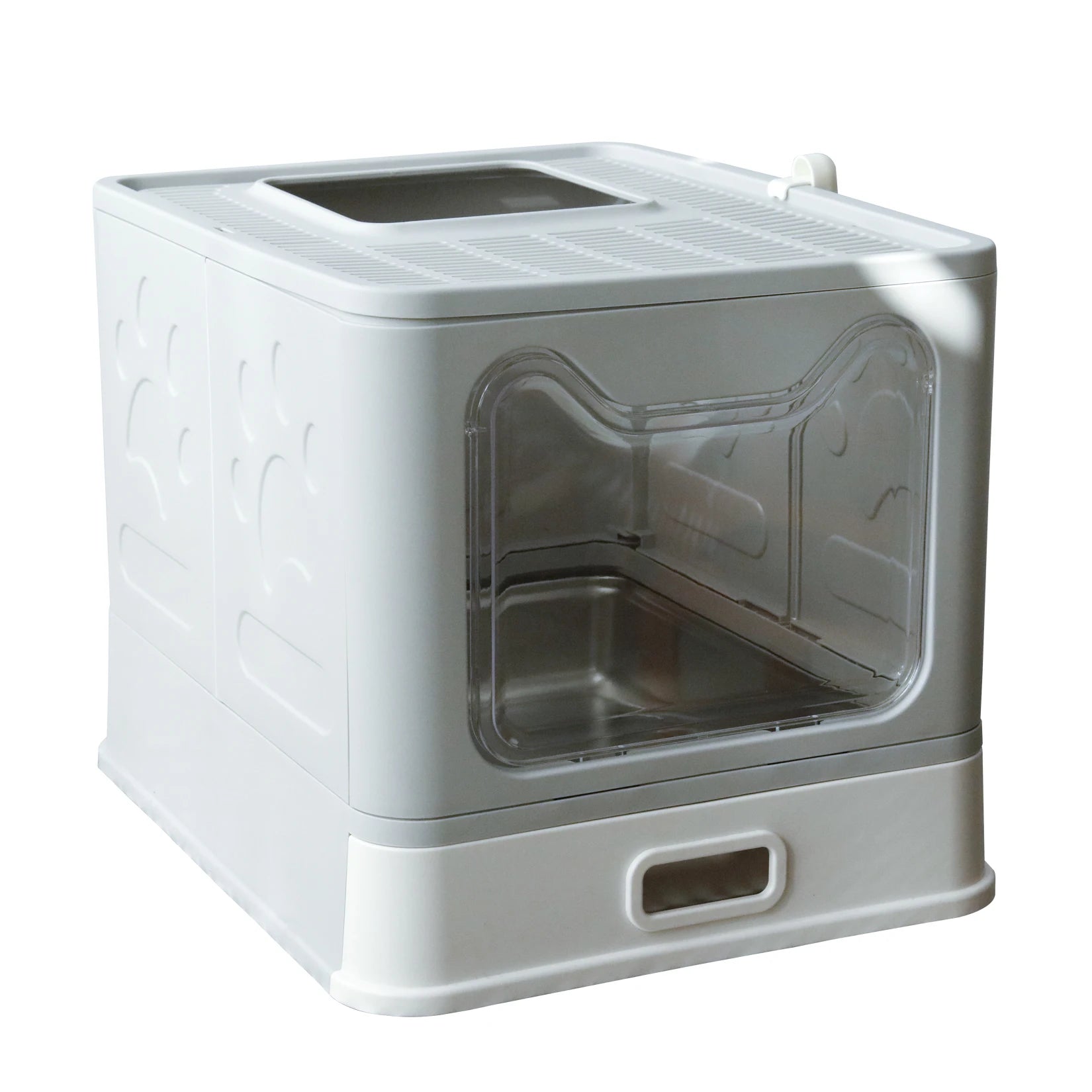 Bingopaw Stainless Steel Cat Litter Box with Lid Front Entry and Top Exit Toilet Box with Litter Scoop for Kittens,Easy Cleaning