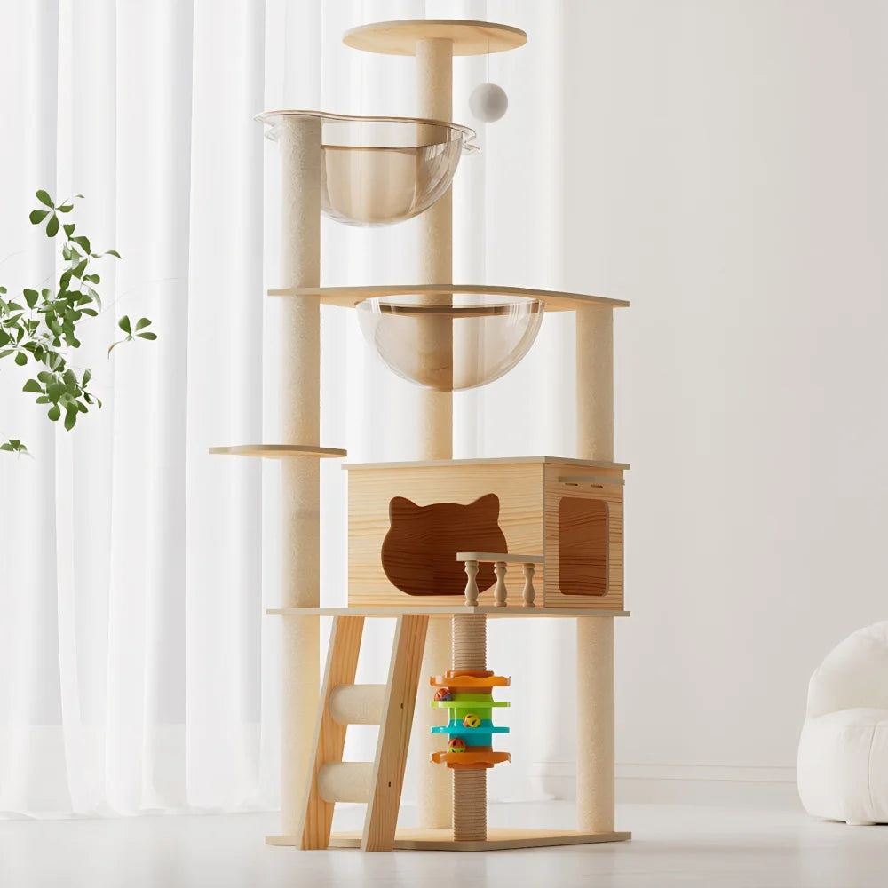 59" Modern Cat Tower, Wood Cat Tree Tower for Indoor Cats, Cat Treewith Sisal-Covered Scratching Posts and Top Perch