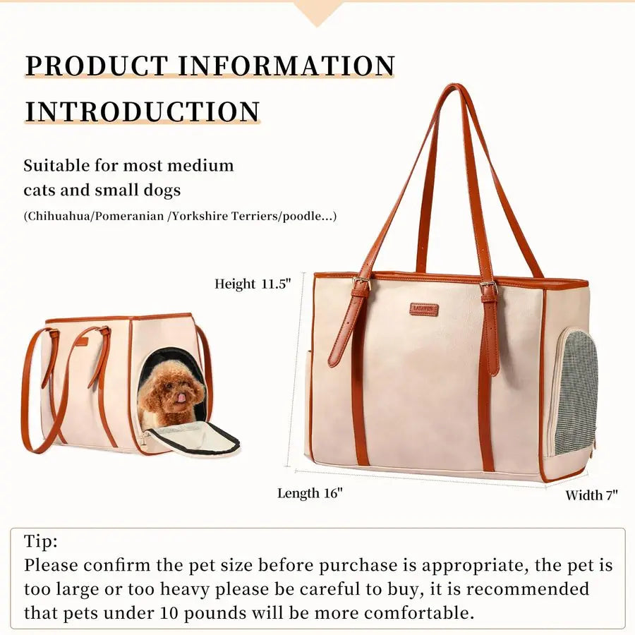 Dog Purse Pet Carrier Leather Bag for Small Dogs Cats Puppy, Portable Tote Bag Airline Approved SoftSided Carriers Beign