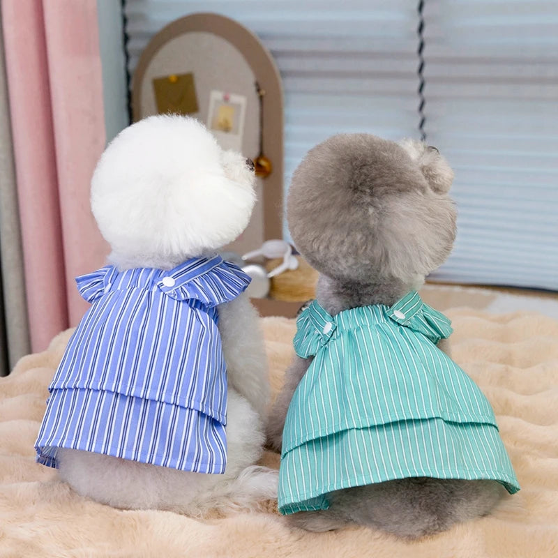 Pet Dog Dress Striped Pattern Cat Princess Dresses Chihuahua Yorkie Sweet Sleeveless Skirts Puppy Costume Pet Clothing