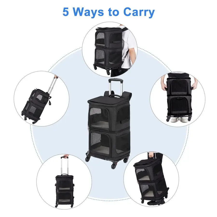 Pet Carrier Backpack with Wheels for Small Cats and Dogs, Rolling Cat Travel Carrier, Super Ventilated Design, Ideal for Traveli