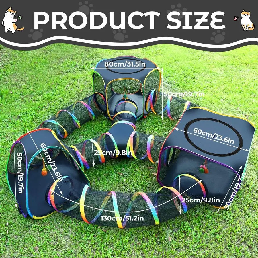 Outdoor Rainbow Cat Enclosure, 7 in 1 Portable Cat Tents for Outside Cage Free Outside Pet Enclosure Cat Tunnel Outdoor Playgrou