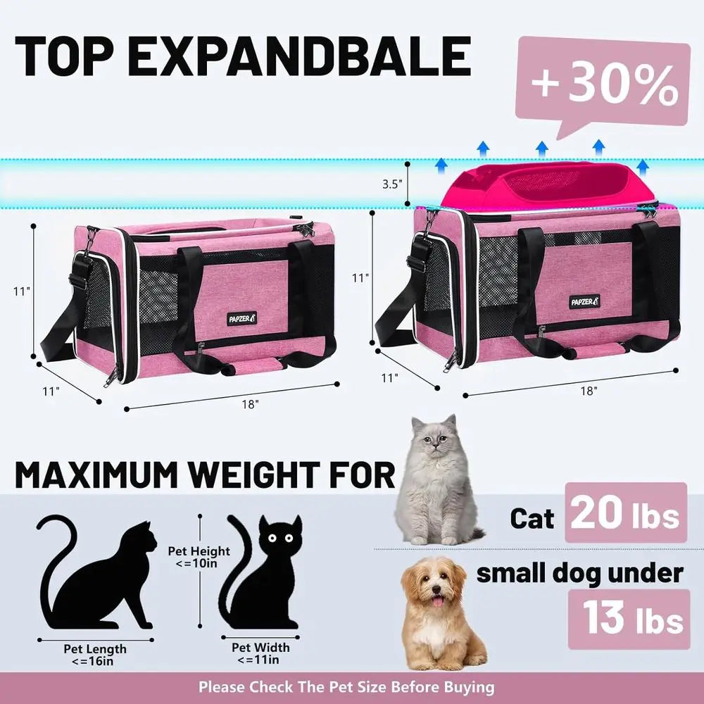 Compact Soft-Sided Airline Approved Pet Carrier for Cats & Dogs, Under-Seat Cabin Bag, TSA Compliant, Pink