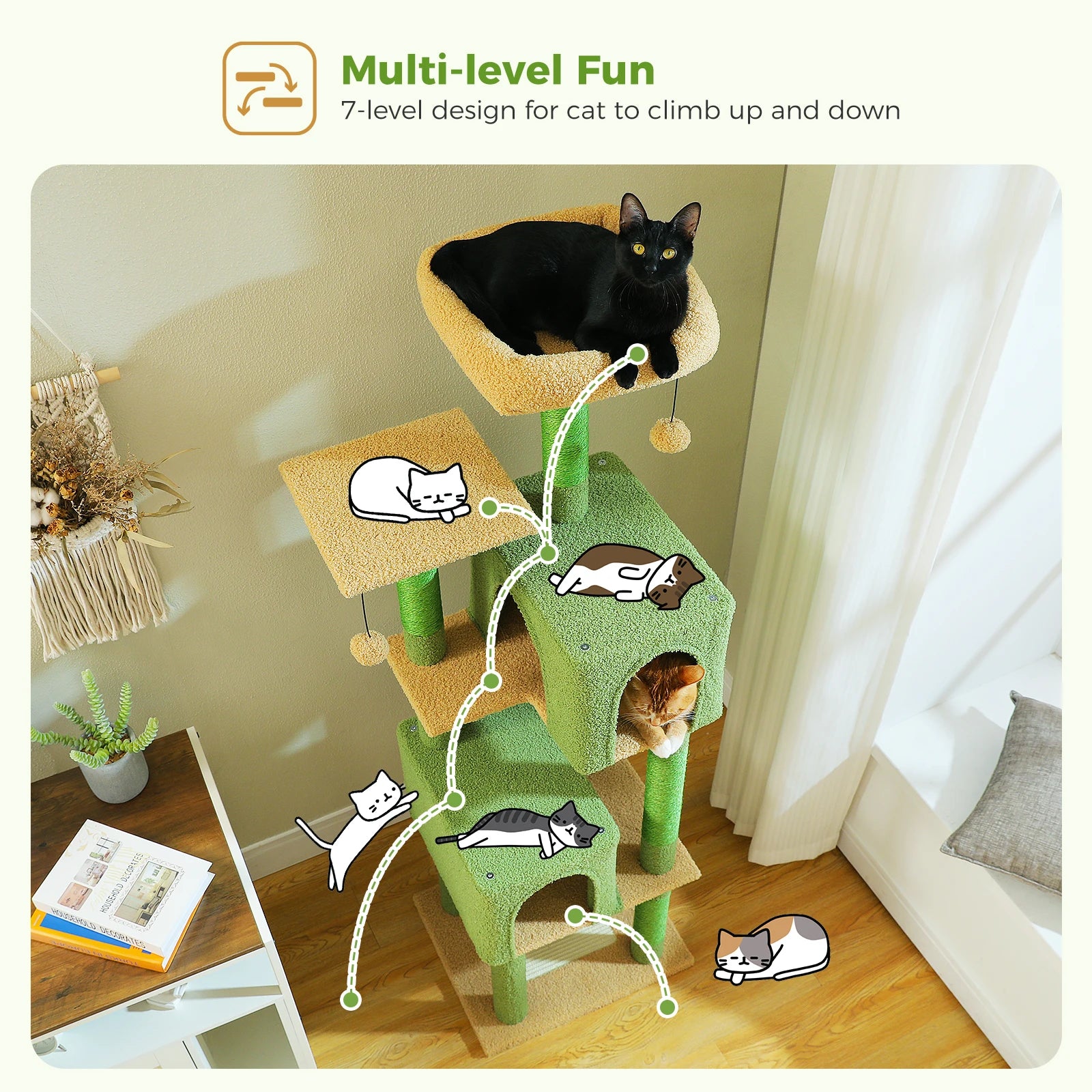 Multi-Level Cat Tree for Indoor Large Cat Tower with 2 Spacious Condos Scratching Posts Scratching Pad Cat Accessories Cat Toys