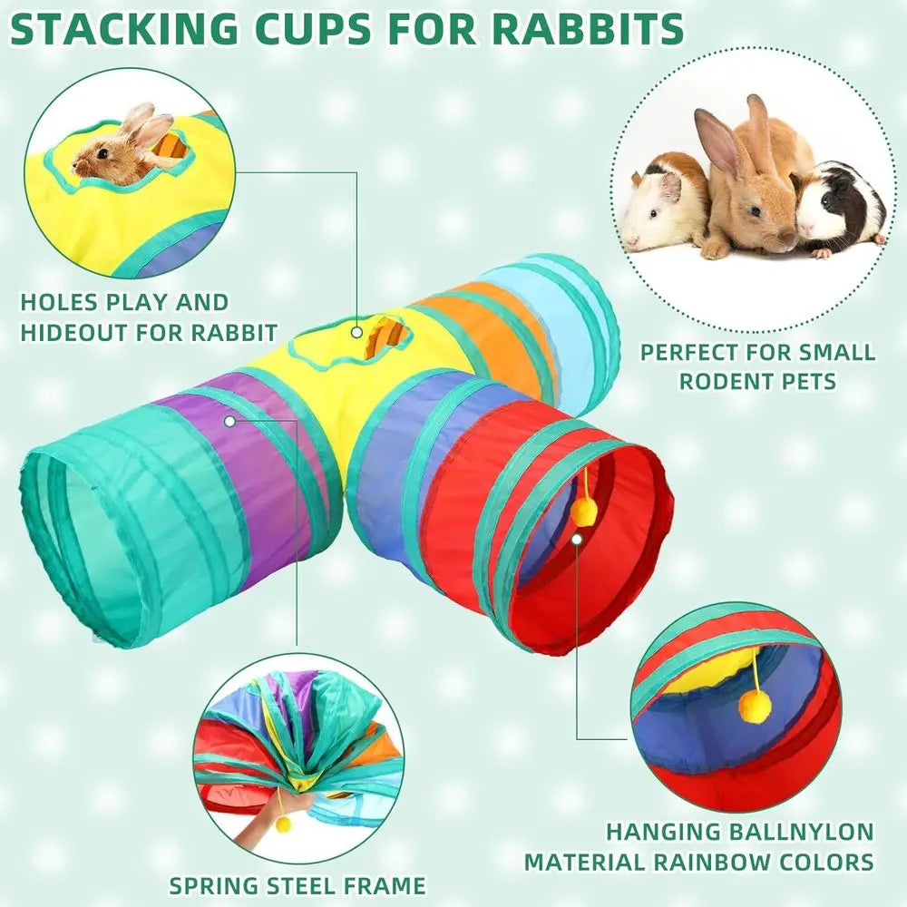 104 Pcs Rabbit Starter Kit Litter Box Bunny Tunnel Pet Playpen with Waterproof Mat Water Bottle Animal Grooming Kit Bowl Blanket