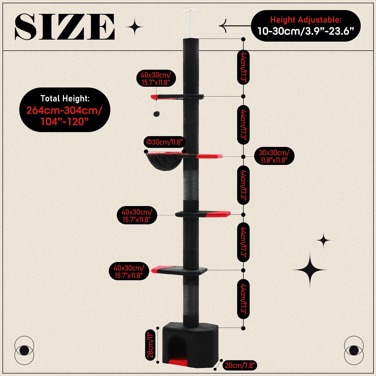 Gothic Cat Tree Black Cat Tower with Comfortable Condo,Natural Sisal Cat Scratching Post Perfect for Indoor Cats,Cat Accessories