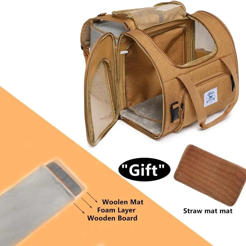 Breathable Collapsible Pet Carrier for Small Dogs, Medium Cats, Puppies, Bearded Dragons, and Rabbits - Portable Travel Bag (Bro