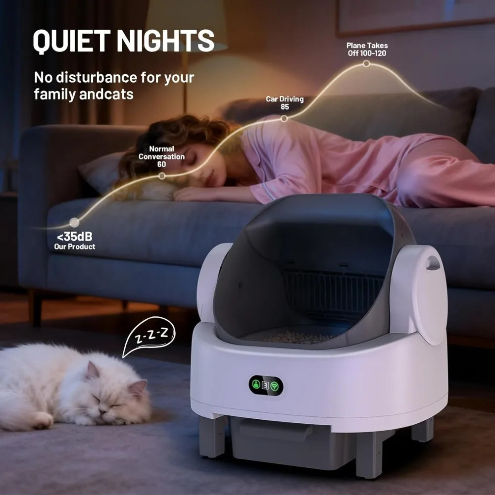 Automatic Cat Litter Box,with Smart APP Control,Triple Safety Sensors,Odor-Free,1 Rolls Bags & 1 Mat & 1 Open-Top Cat Litter Box