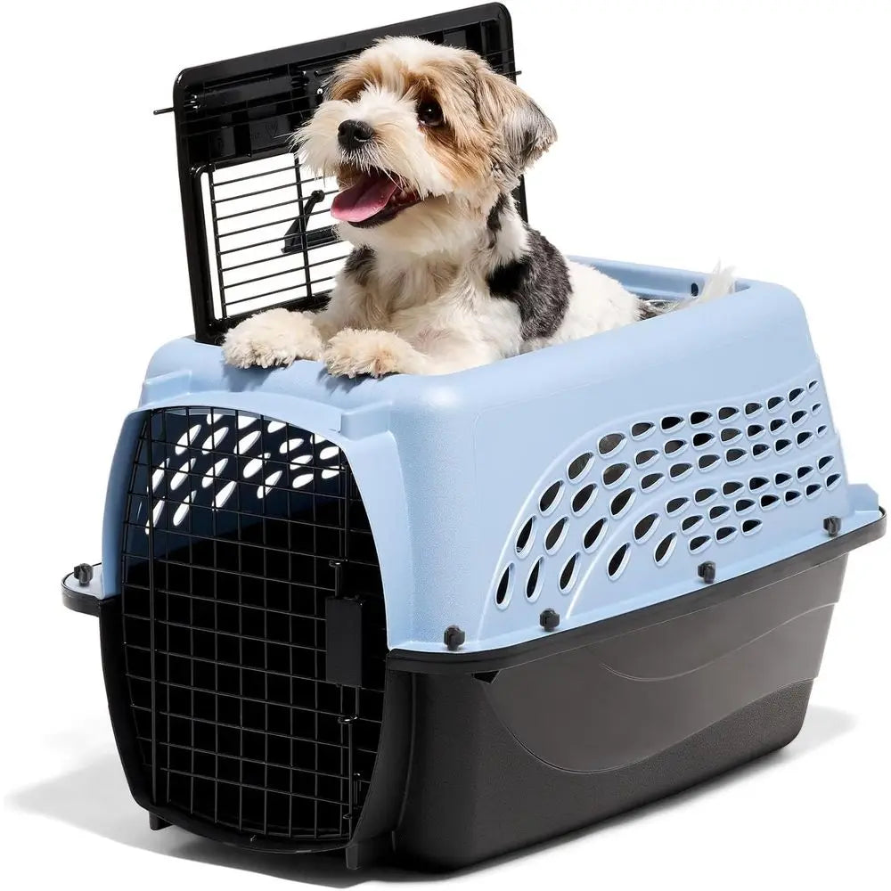 Dog Crates for Small Dogs & Cat Carriers, Two-Door Plastic Pet Kennel, Top & Front Loading, Made in USA, 24", Blue