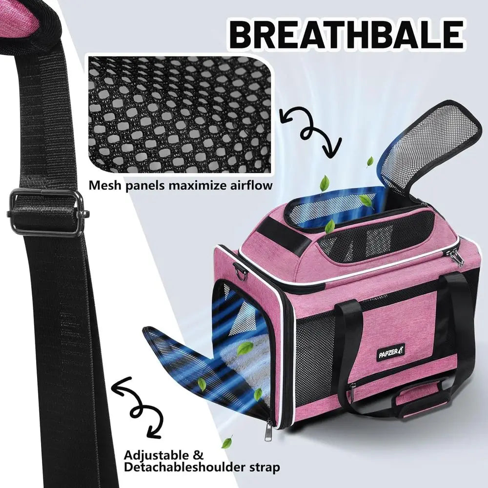 Compact Soft-Sided Airline Approved Pet Carrier for Cats & Dogs, Under-Seat Cabin Bag, TSA Compliant, Pink