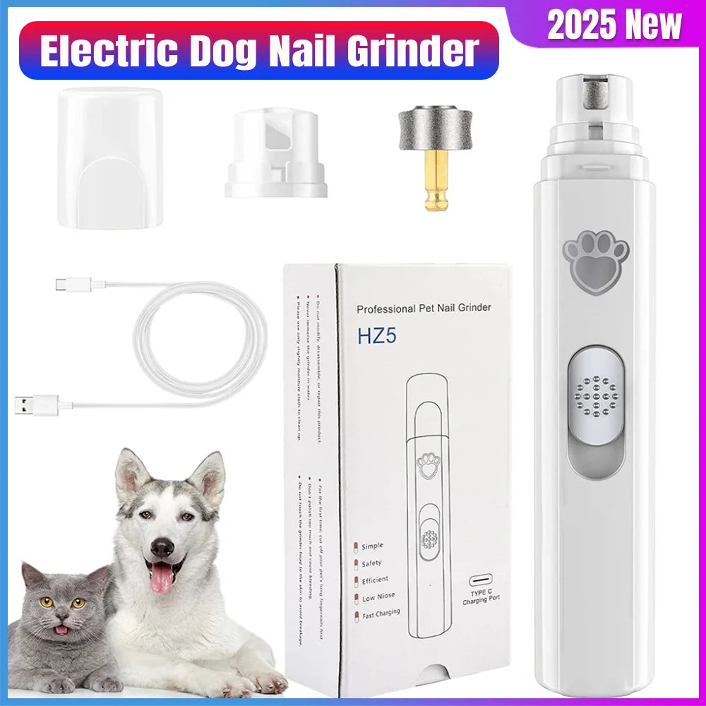 Electric Dog Nail Grinder Painless LED Light Pet Nail Clipper with Polisher Wheel 2-Speed Paws Nail Cutter for Pet Paws Grooming