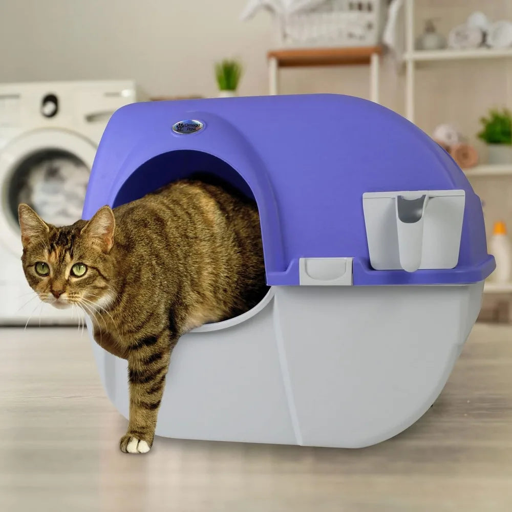 Automatic Self-Cleaning Litter Box for Regular Cats - Indoor Outdoor Enclosed Lid, Large Capacity, Easy Maintenance