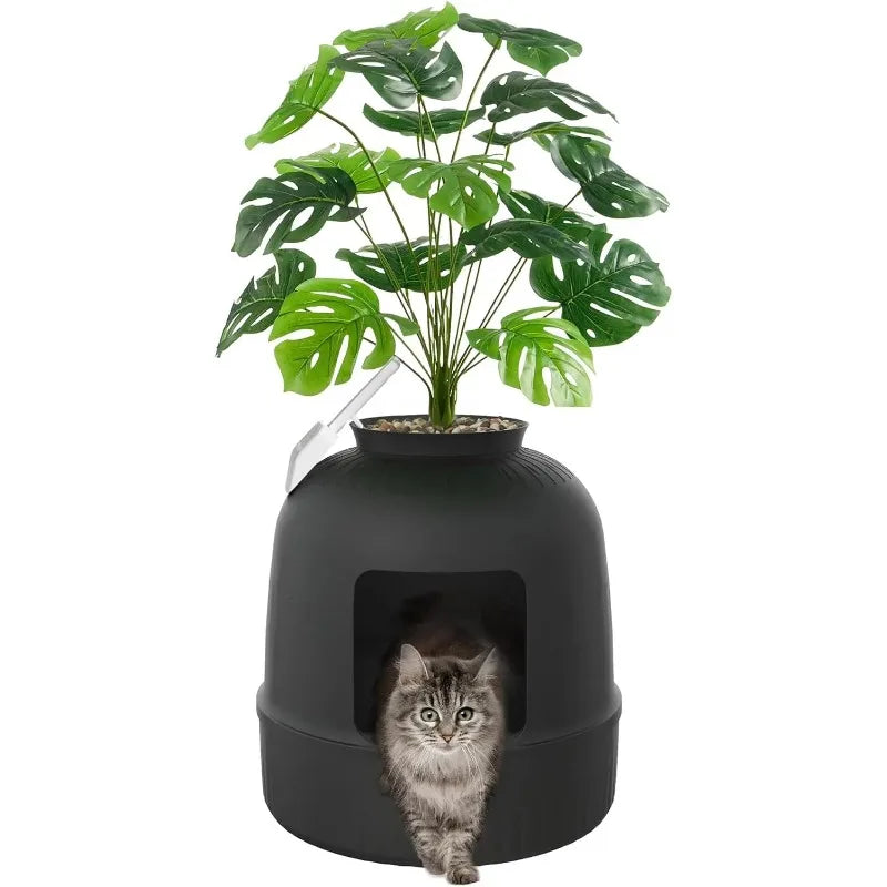 Furniture.Litter Box Cat with Faux Plant & Scoop, Hidden Enclosure Litter Tray with Odor Control & Carbon Filter sofa
