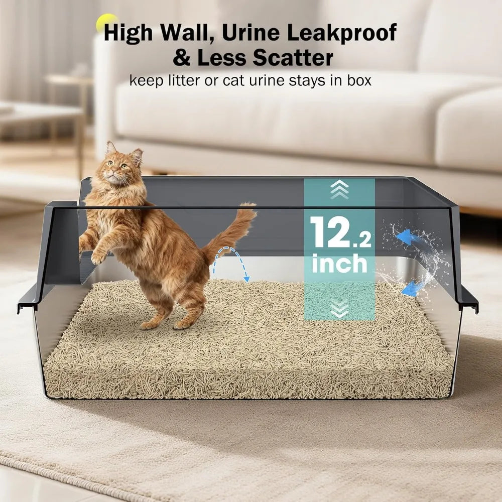 Stainless Steel Litter Box Extra Large for Big Cats Multi-Cats, Jumbo Extra Large Metal Cat Litter Box with High Sided Lid, Anti