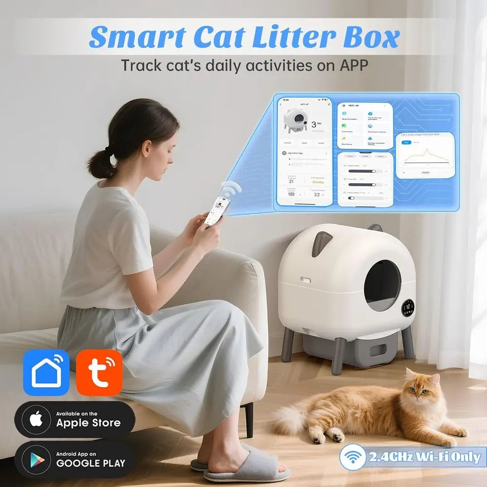 Self-Cleaning Litter Box, Automatic Cat Litter Box Robot with APP Control and Safety Protection for Multiple Cats