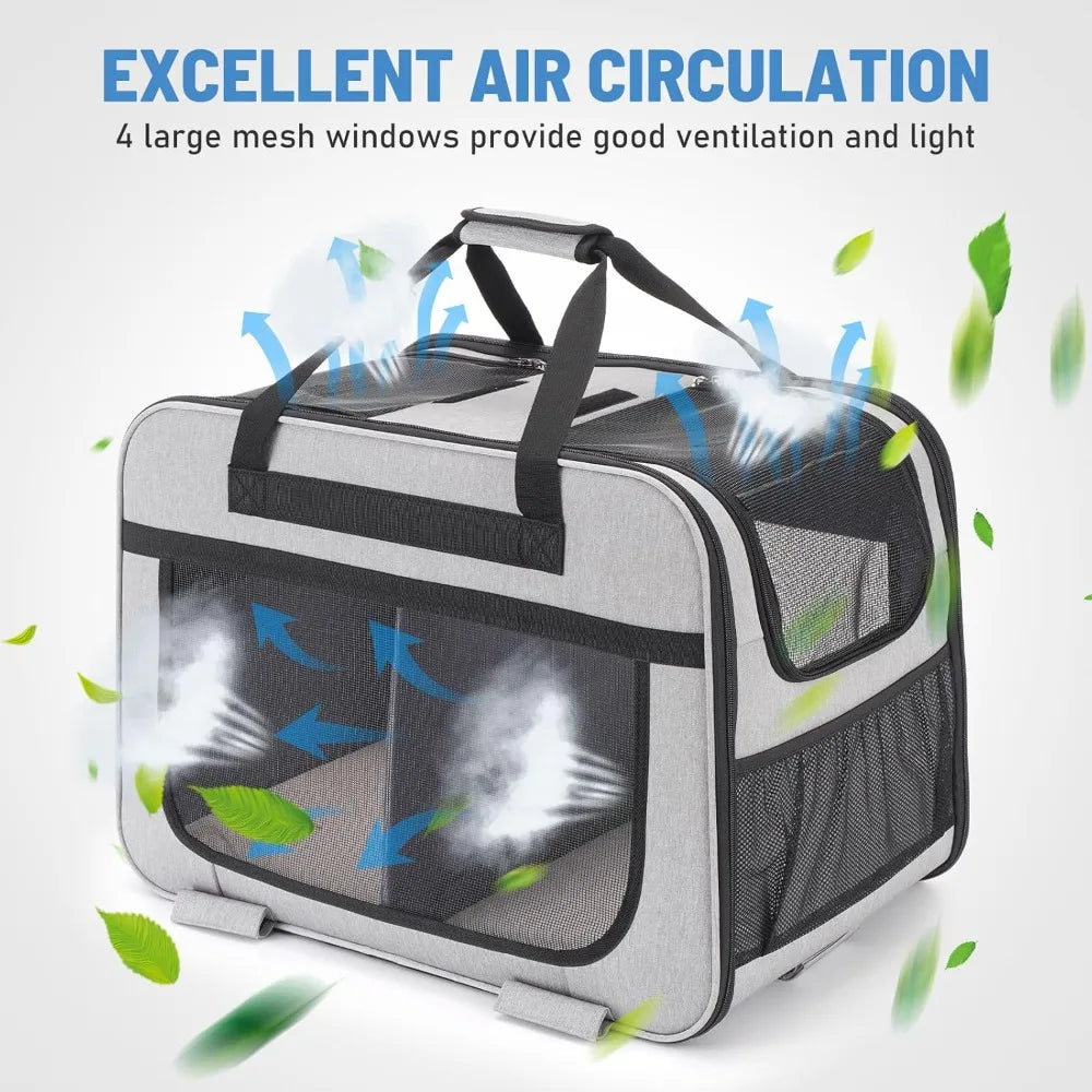 Double Pet Carrier with Wheels for Small Dogs and All-Breed Cats, Rolling Carrier for 2 Cats, Supports up to 40 Lbs