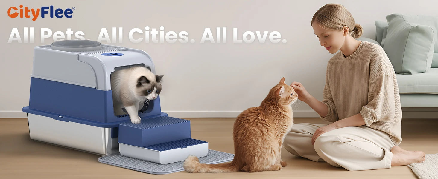 Stainless Steel Cat Litter Box Non-Stick Odor Control Easy Clean with Lid&Scoop Rust-proof Durable Stainless Steel Pet Toilet