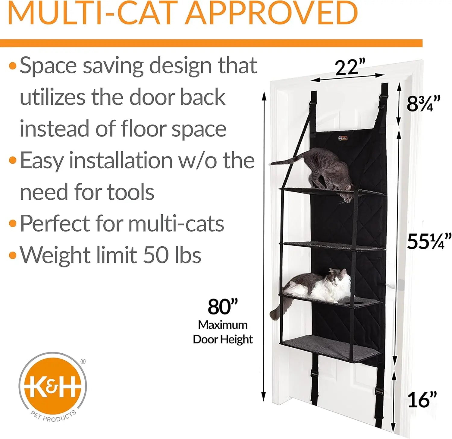 Space-Saving Door-Mounted Cat Tree with 4 Fleece Hammocks, Tool-Free Assembly for Multiple Cats