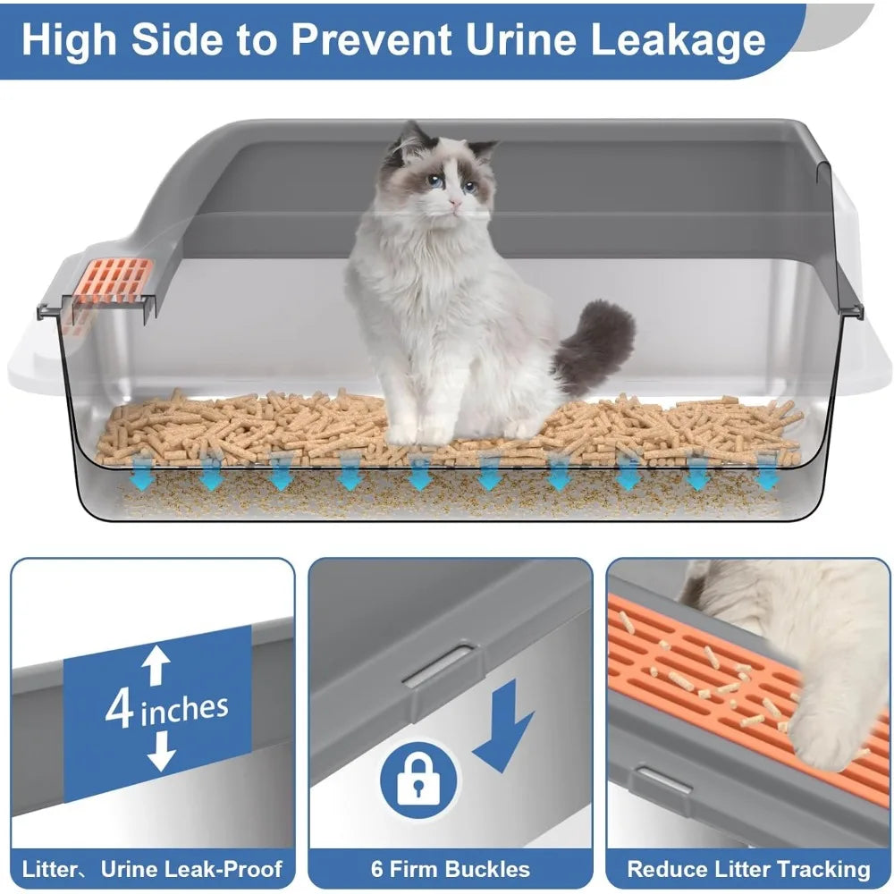Extra Large Stainless Steel Sifting Litter Box for Cats with XXL Size, Ideal for Pine Pellets and Large Felines, Metal Pellet Si