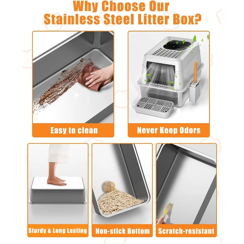 Extra Large Enclosed Metal Cat Litter Box with Lid for Large Cats, XL Covered Pet Waste Management Solution