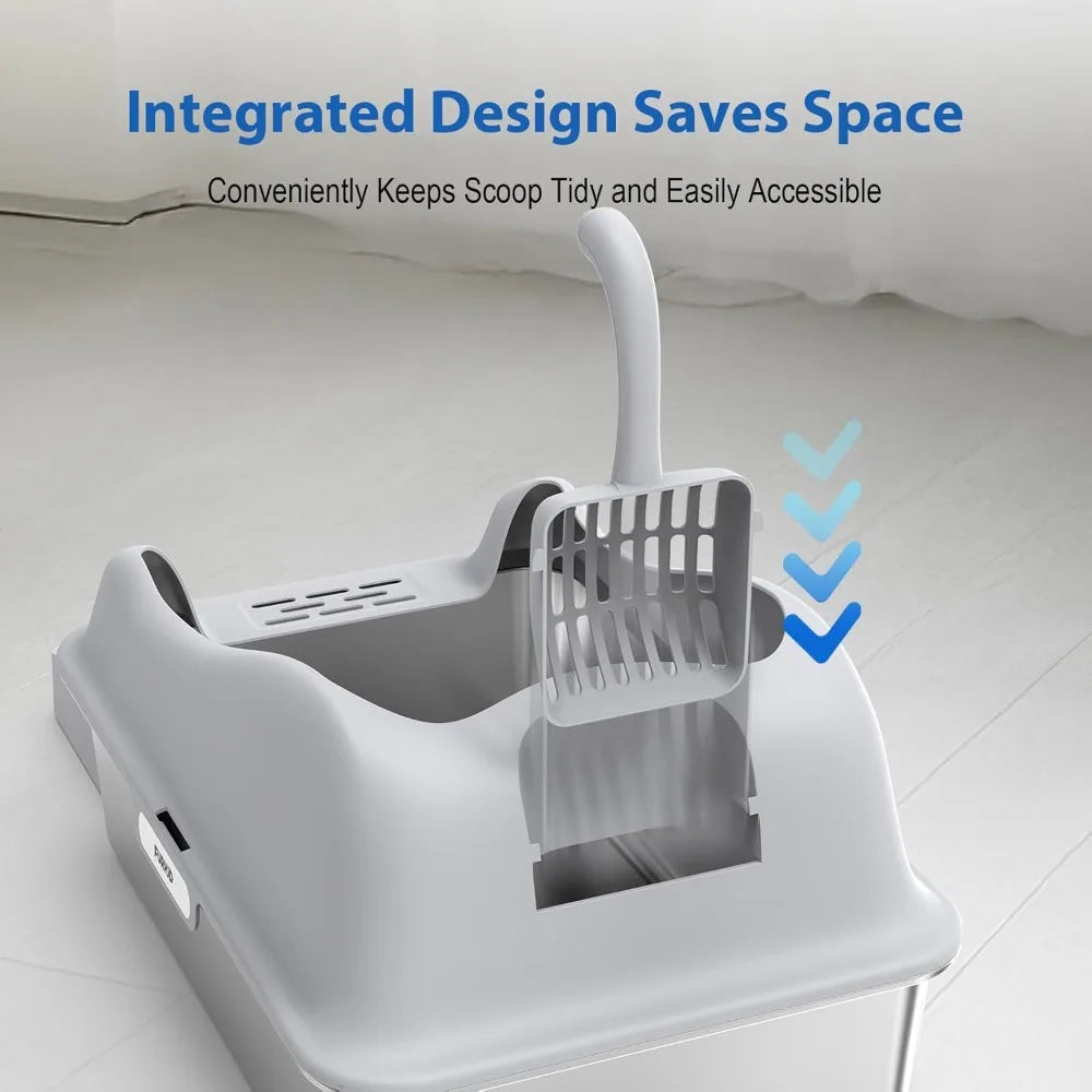 Cat Litter Box with Lid, XL Extra Large Litter Box for Big Cats, High Sided Kitty Metal Pan with Pedal Filter