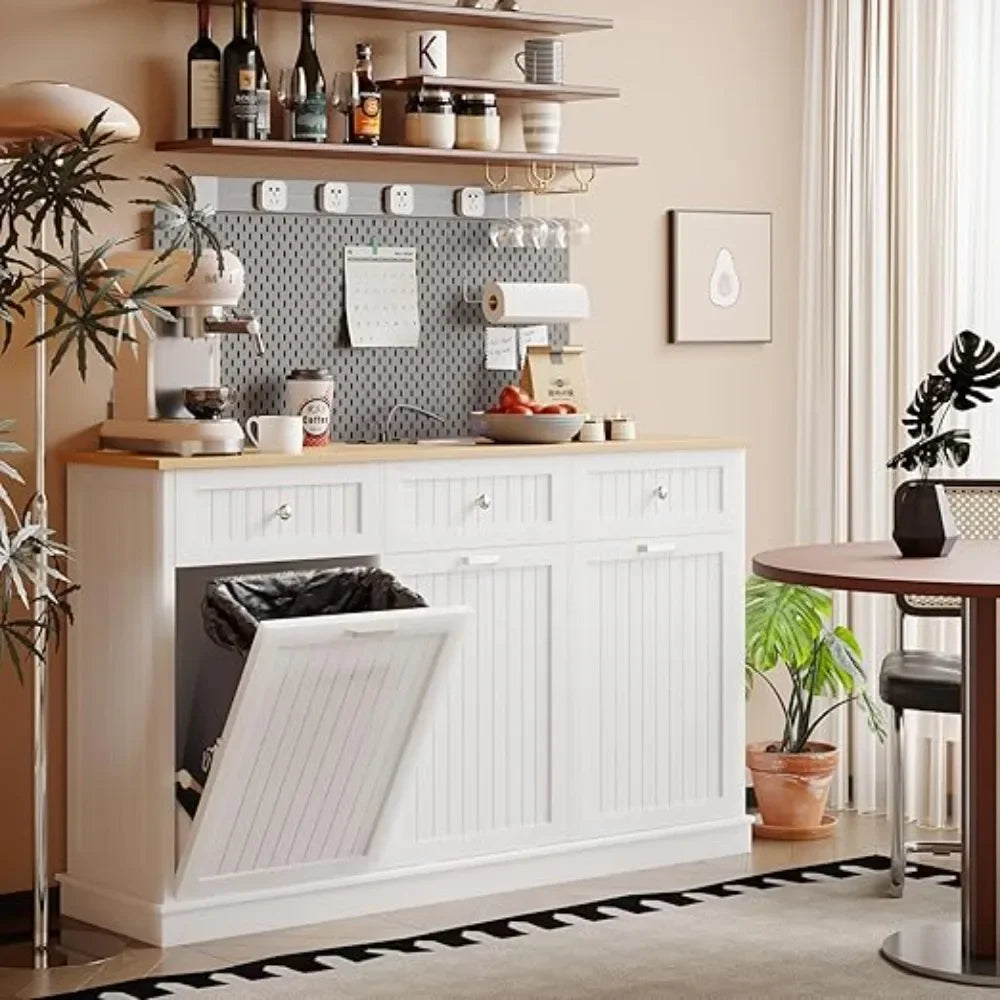 HOME.Triple Tilt Out Trash Can Cabinet 30 Gallon, 3 in 1 Garbage Can Recycling Cabinet, 59 INCH Trash Recycling Compost