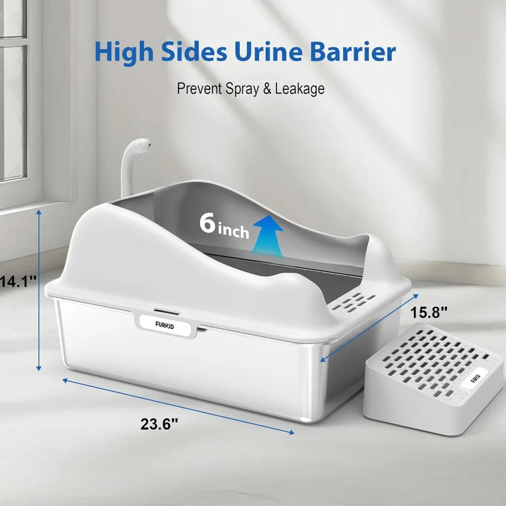 Cat Litter Box with Lid, XL Extra Large Litter Box for Big Cats, High Sided Kitty Metal Pan with Pedal Filter