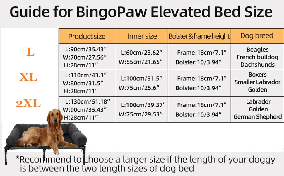 XXL XL Large Dog Bed Outdoor Raised Dog Bed with Cooling Breathable Mat and Soft Plush Mat Pet Puppy Camping Cot for Home Garden