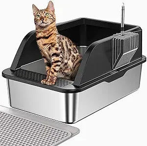 Extra Large Enclosed Metal Cat Litter Box with High Sides for Large Cats, Ideal for Privacy and Odor Control