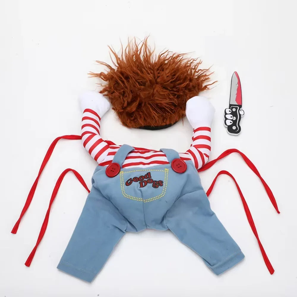 Pet Halloween Costume  Pet Clothes Chucky Dog Cat Cosplay Clothing Deadly Doll Holding A  Coat Pet Costume Apparel Pet clothes