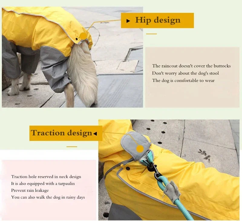 Pet Large Dog Raincoat Outdoor Waterproof Clothes Hooded Jumpsuit Cloak For Small Big Dogs Overalls Rain Coat Labrador