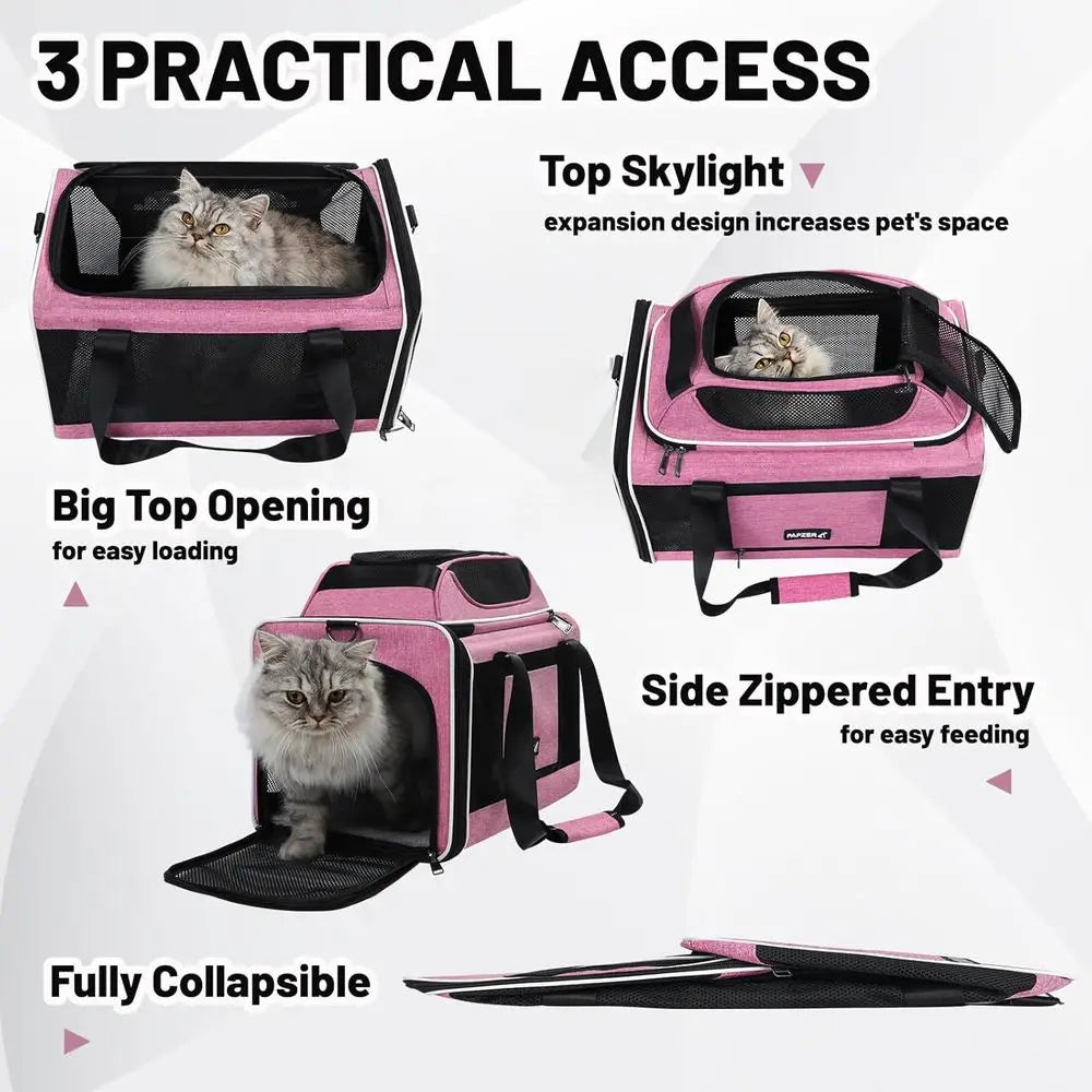 Compact Soft-Sided Airline Approved Pet Carrier for Cats & Dogs, Under-Seat Cabin Bag, TSA Compliant, Pink
