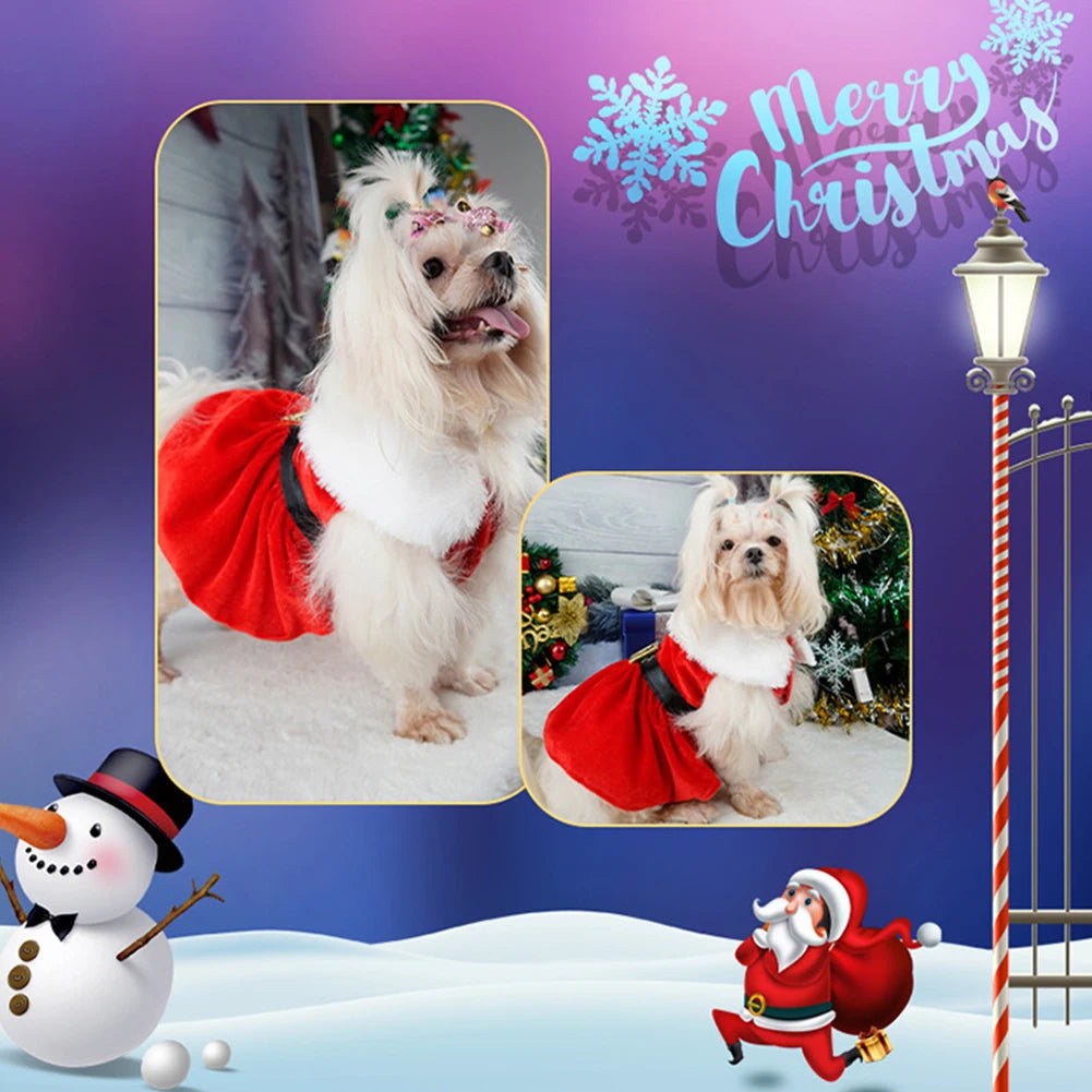 Dog Girls Winter Clothes Comfortable Christmas Dog Dress Soft Small Pet Red Skirt Suit Easy To Clean Christmas Dress Up Supplies