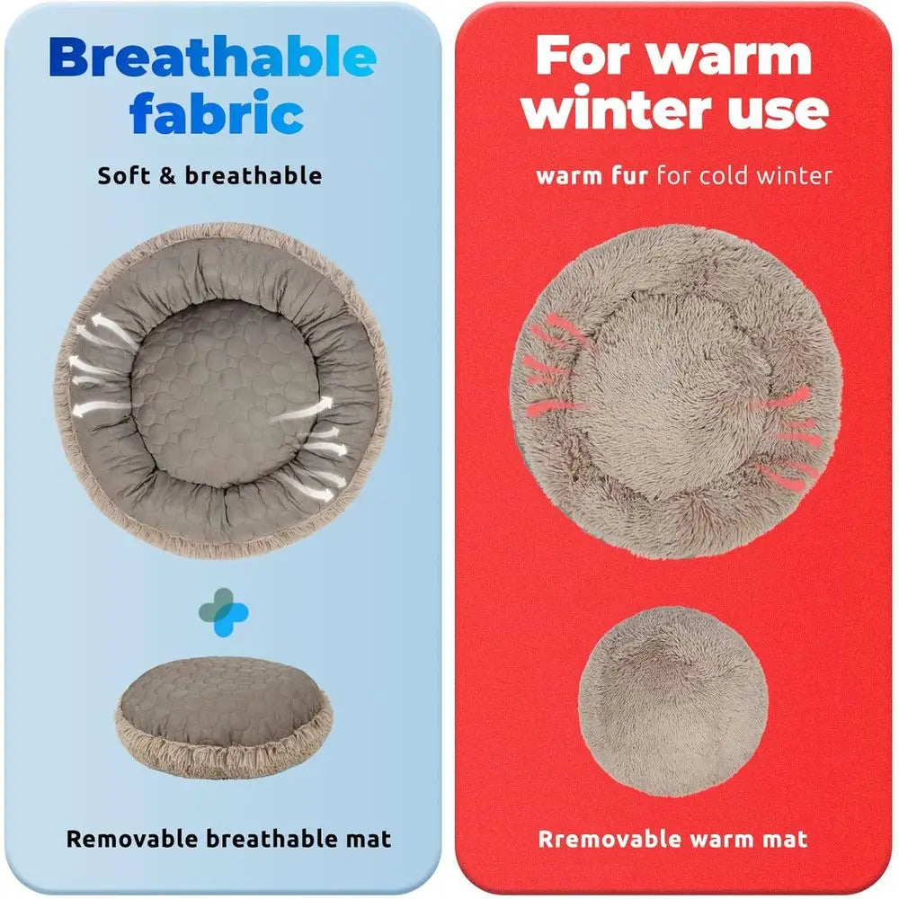 Orthopedic Round X-Large Dog Bed, 30x24x16in, Taupe, Cooling & Warming, Hypoallergenic Polyester for Medium to Large Dogs and Ca