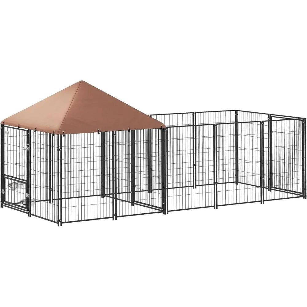 Sturdy Outdoor Dog Kennel for Large Breeds, Durable Pet Enclosure with Adjustable Bowls, Weatherproof and UV-Protected