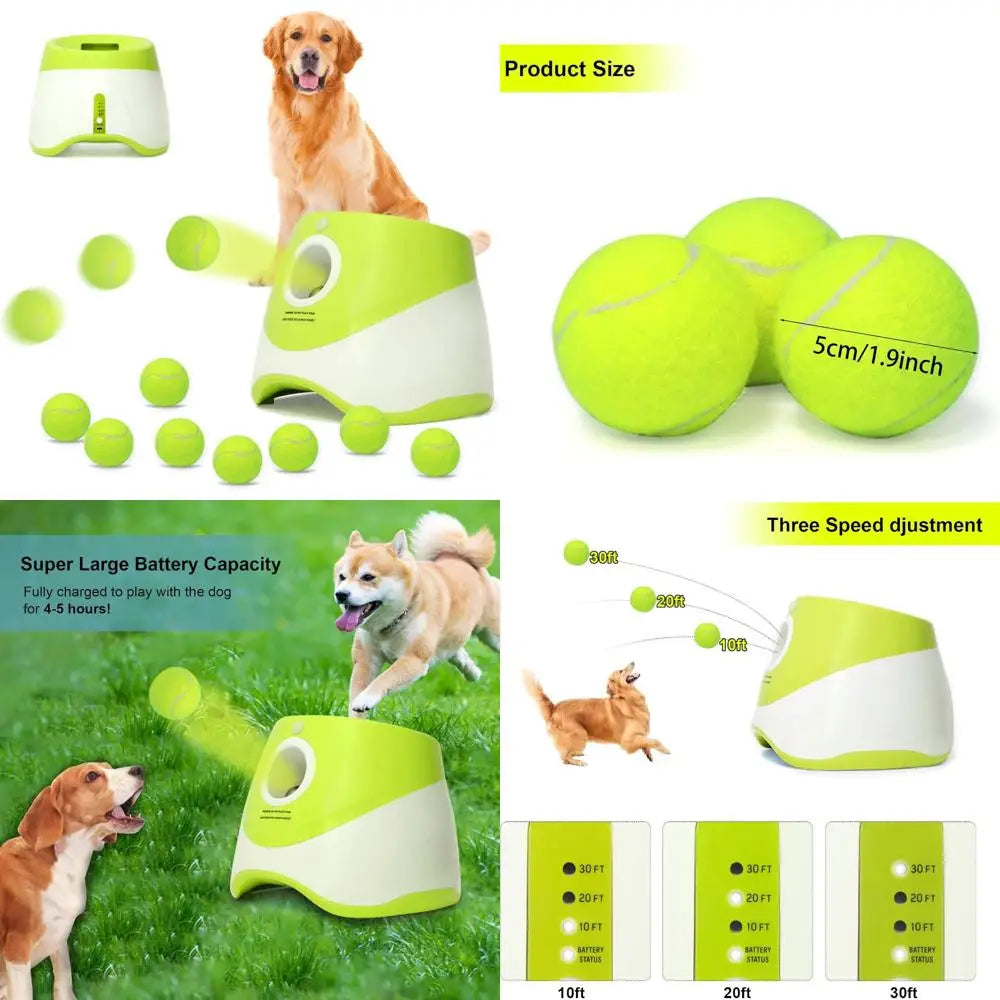 Automatic Dog Launcher for Small Dogs, Fetch Machine with 9 Tennis Balls, 10-30ft Range, Indoor/Outdoor Use, Yellow-Green, Ideal